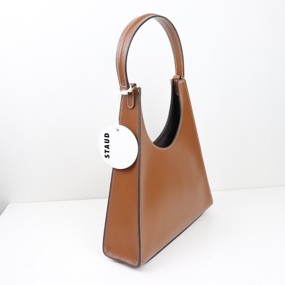NWT Staud Rey Bag Tan Leather Structured Shoulder Purse *with flaw - Picture 5 of 13